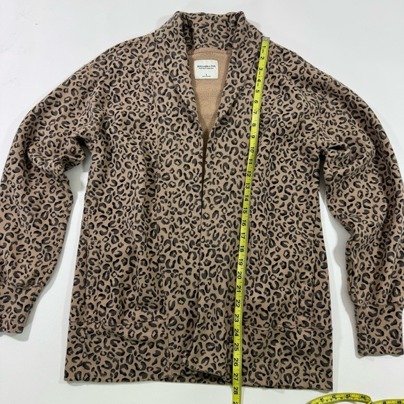 Abercrombie Fitch Open Front Sweatshirt Leopard Print Tan Black - Picture 5 of 6
